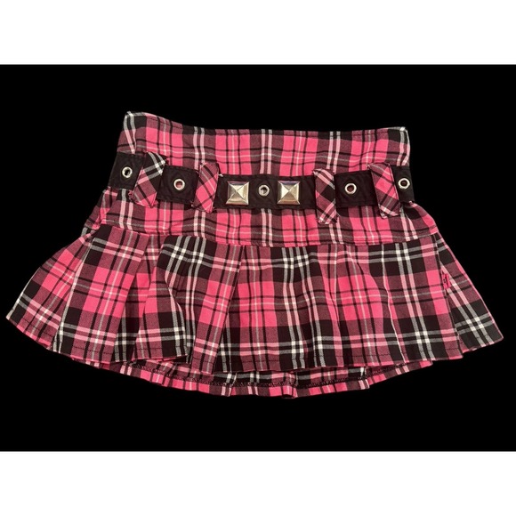 Vintage Tripp NYC‎ Y2K Pink Pleated Plaid Mini Skirt Medium Punk - Picture 1 of 5